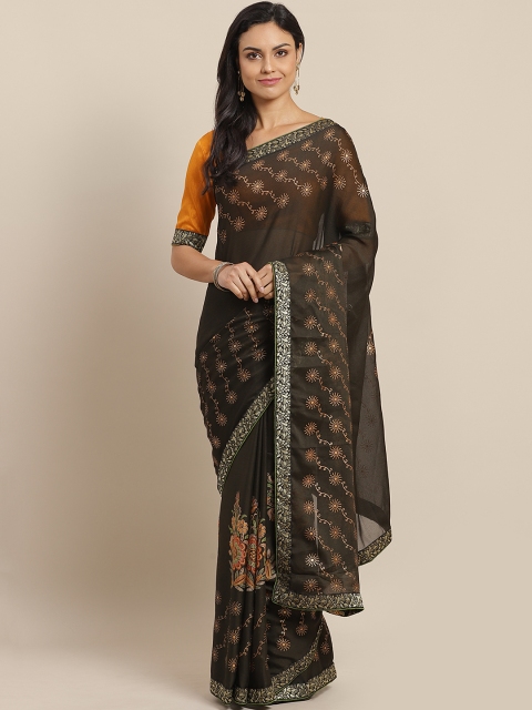 

SUTRAM Green & Golden Printed Saree