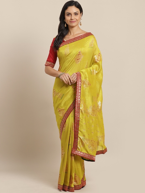 

SUTRAM Lime Green & Golden Printed Saree