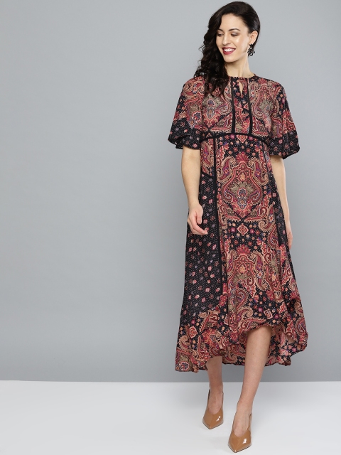

Label Ritu Kumar Women Black & Pink Printed Empire Dress
