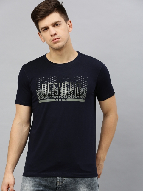 

SPYKAR Men Navy Blue Printed Round Neck T-shirt