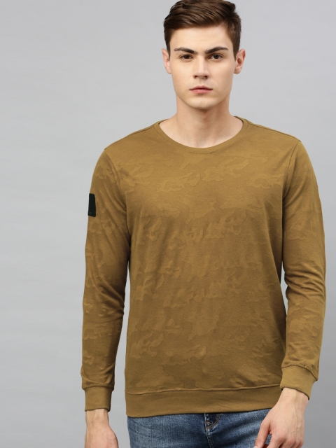 

SPYKAR Men Khaki Self Design Round Neck T-shirt
