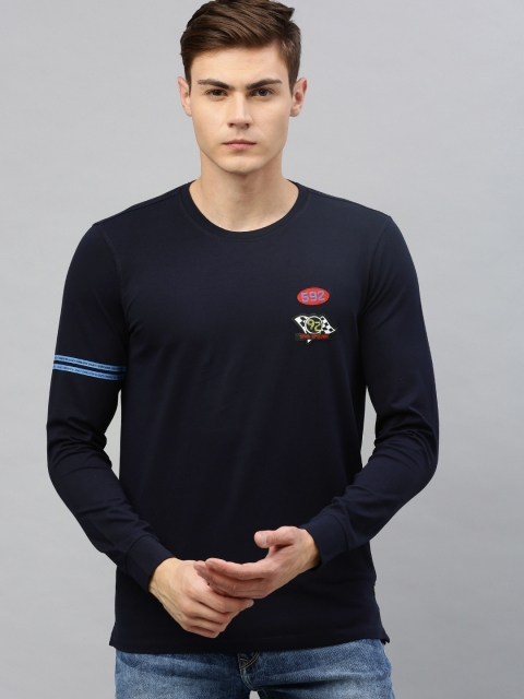 

SPYKAR Men Navy Blue Solid Round Neck T-shirt