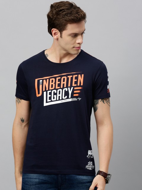 

SPYKAR Men Navy Blue Slim Fit Printed Round Neck T-shirt