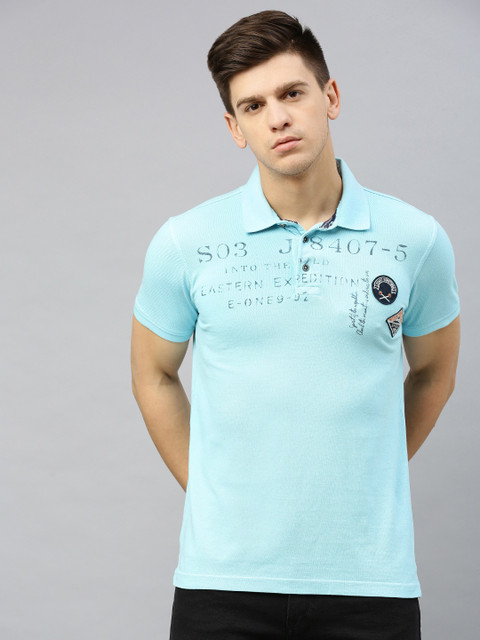 

SPYKAR Men Blue Printed Polo Collar Pure Cotton T-shirt