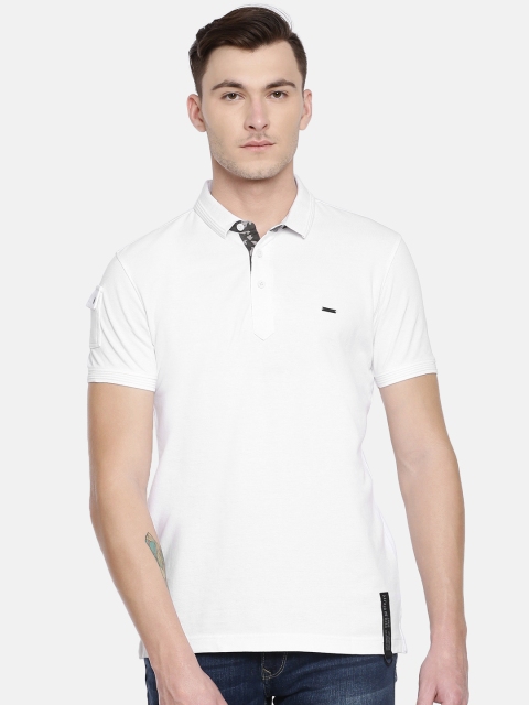 

SPYKAR Men White Printed Polo Collar Pure Cotton T-shirt