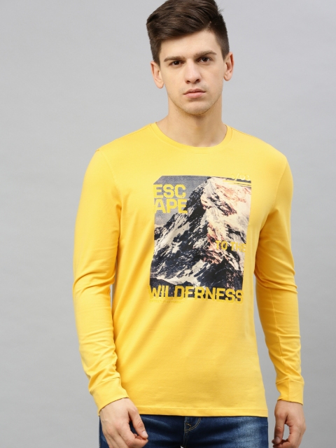 

SPYKAR Men Yellow Printed Round Neck T-shirt