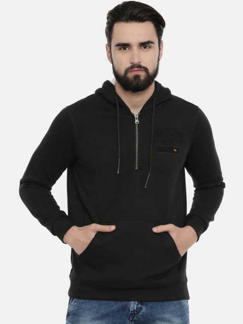 

SPYKAR Men Black Solid Hooded Sweatshirt