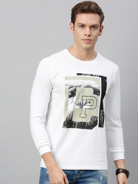 

SPYKAR Men White Graphic Printed Round Neck T-shirt