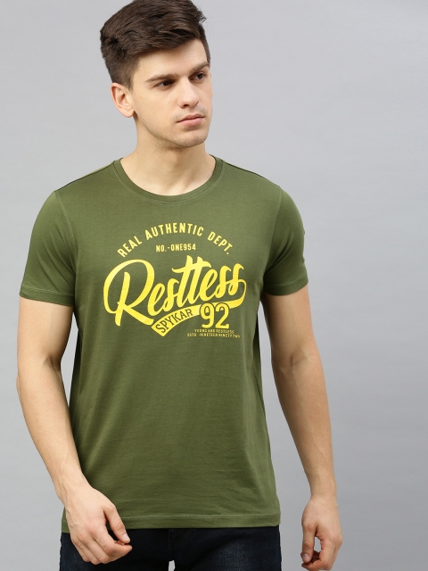 

SPYKAR Men Olive Green Printed Round Neck T-shirt