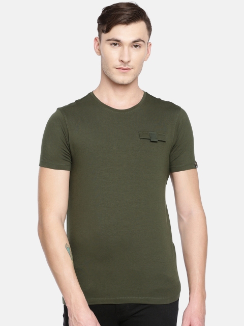 

SPYKAR Men Olive Green Solid Round Neck T-shirt