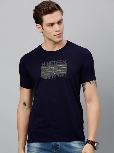 

SPYKAR Men Navy Blue Printed Round Neck T-shirt