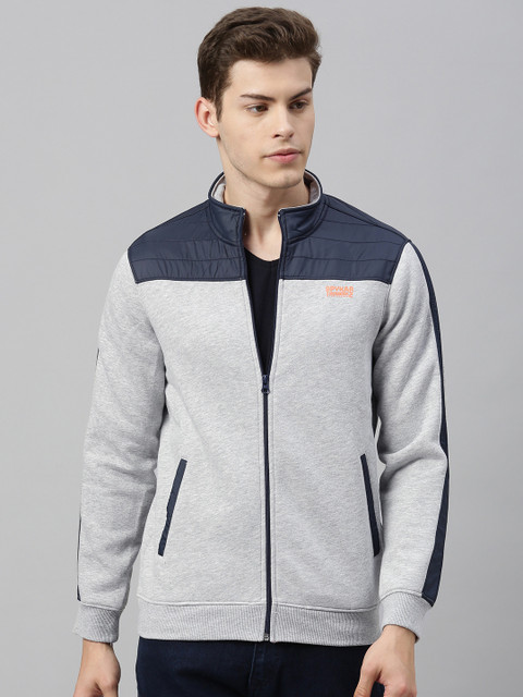 

SPYKAR Men Grey Melange & Blue Colourblocked Sweatshirt