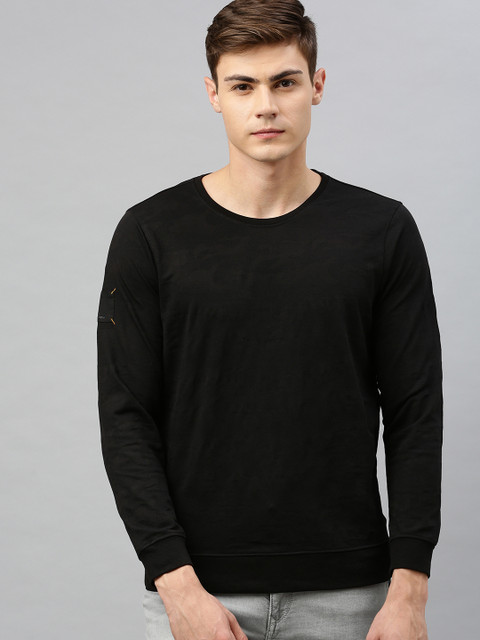 

SPYKAR Men Black Self Design Round Neck T-shirt
