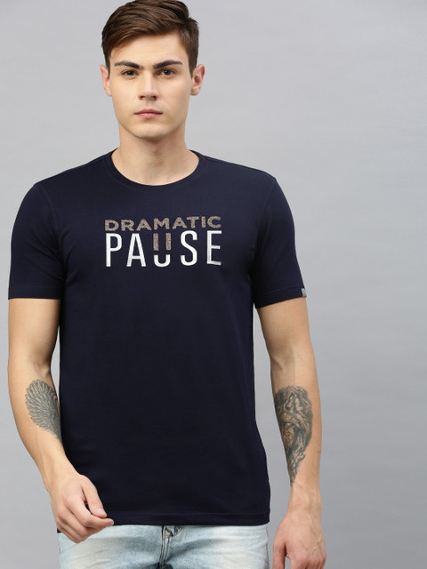 

SPYKAR Men Navy Blue Printed Round Neck T-shirt
