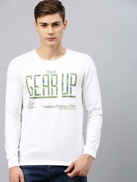 

SPYKAR Men White Printed Round Neck T-shirt