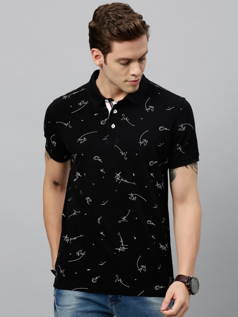 

SPYKAR Men Black & White Printed Polo Collar T-shirt