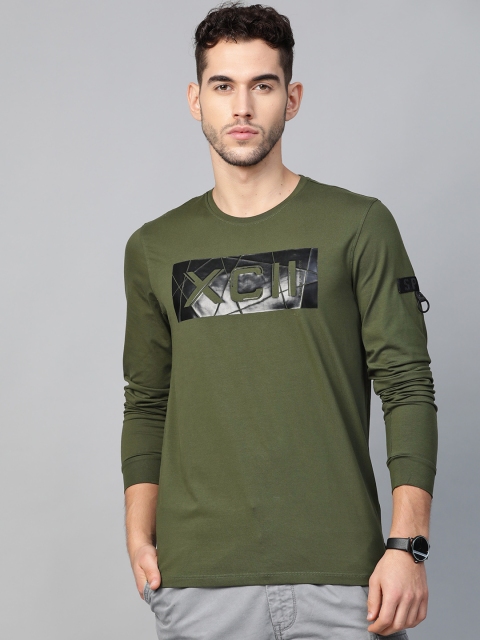 

SPYKAR Men Olive Green & Black Printed Round Neck T-shirt