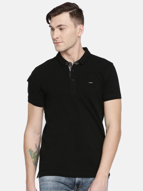 

SPYKAR Men Black Back Print Polo Collar Pure Cotton T-shirt