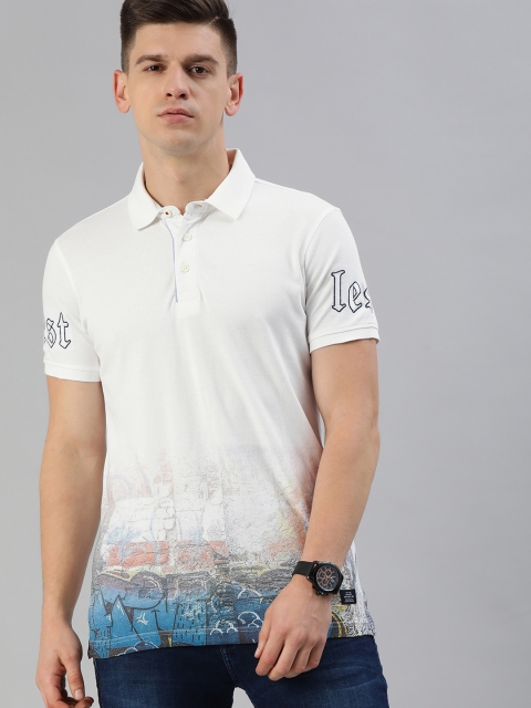 

SPYKAR Men White Placement Printed Polo Collar Pure Cotton T-shirt