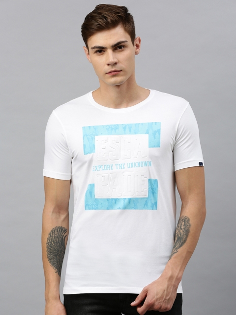 

SPYKAR Men White Printed Round Neck T-shirt