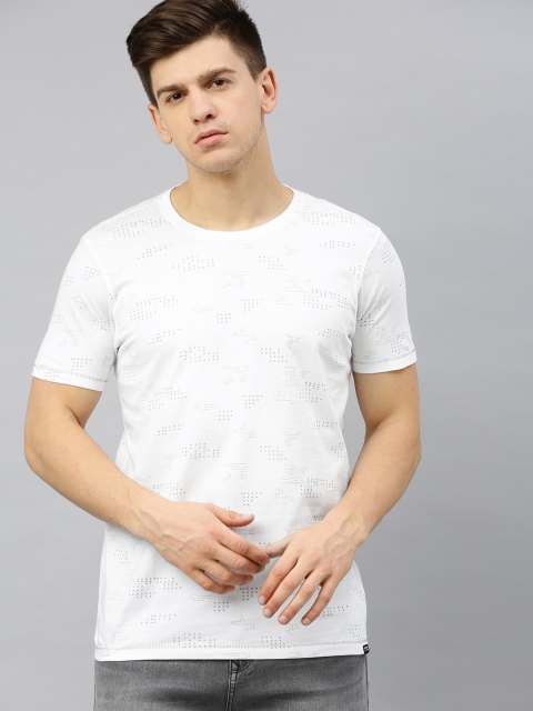 

SPYKAR Men White Printed Round Neck T-shirt