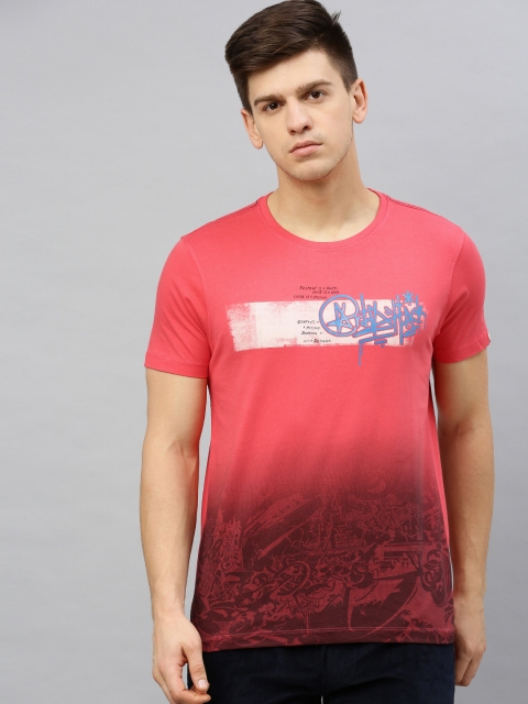 

SPYKAR Men Coral Red Printed Round Neck T-shirt with Ombre Effect