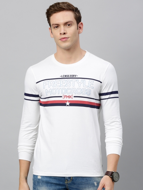 

SPYKAR Men White Printed Round Neck T-shirt