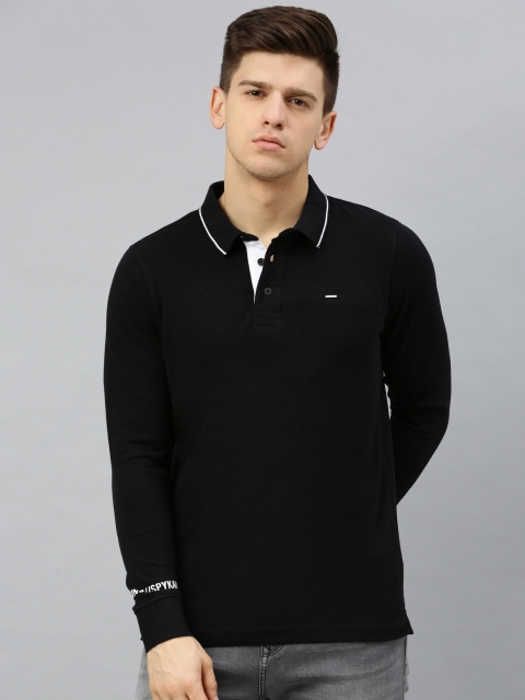 

SPYKAR Men Black Solid Polo Collar Long Sleeve T-shirt