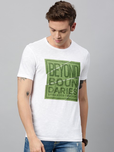 

SPYKAR Men White Printed Round Neck T-shirt
