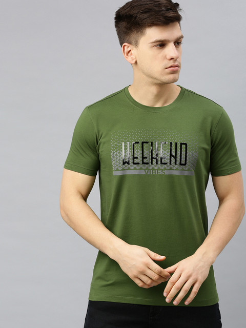 

SPYKAR Men Olive Green Printed Round Neck T-shirt