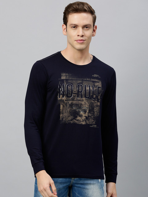 

SPYKAR Men Navy Blue Graphic Printed Round Neck T-shirt