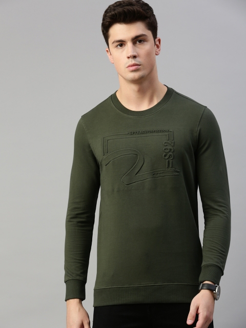 

SPYKAR Men Olive Green Embossed Round Neck T-shirt