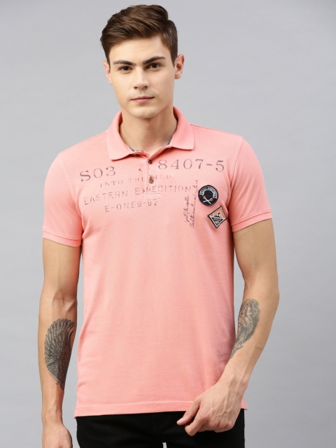 

SPYKAR Men Pink Printed Polo Collar T-shirt with Applique Detail