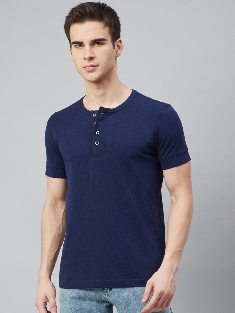 

SPYKAR Men Navy Blue Henley Neck T-shirt