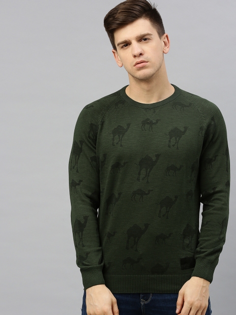 

SPYKAR Men Olive Green Printed Round Neck T-shirt