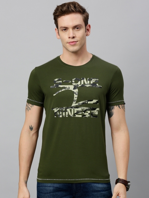 

SPYKAR Men Olive Green Printed Round Neck T-shirt