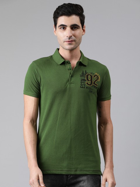 

SPYKAR Men Green Solid Polo Collar Pure Cotton T-shirt