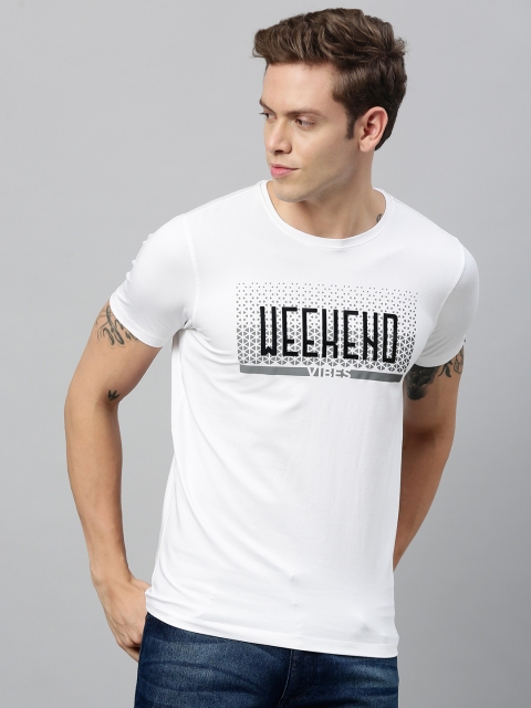 

SPYKAR Men White Printed Round Neck T-shirt