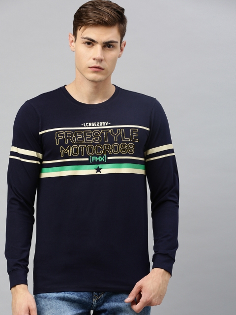 

SPYKAR Men Navy Blue Printed Round Neck T-shirt