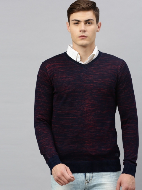

SPYKAR Men Navy Blue & Red Solid Pullover Sweater