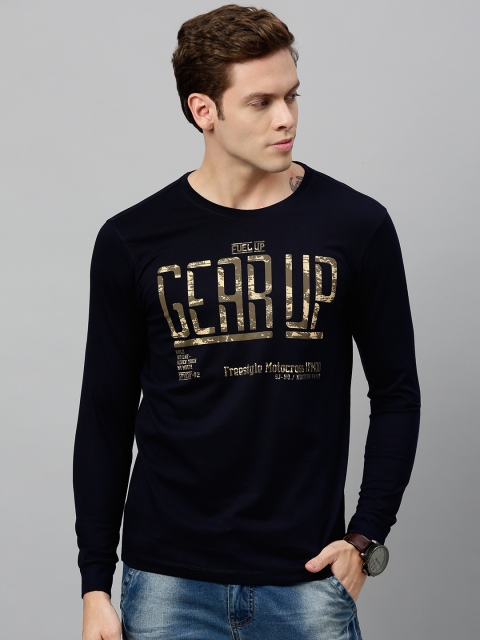 

SPYKAR Men Navy Blue Printed Round Neck T-shirt