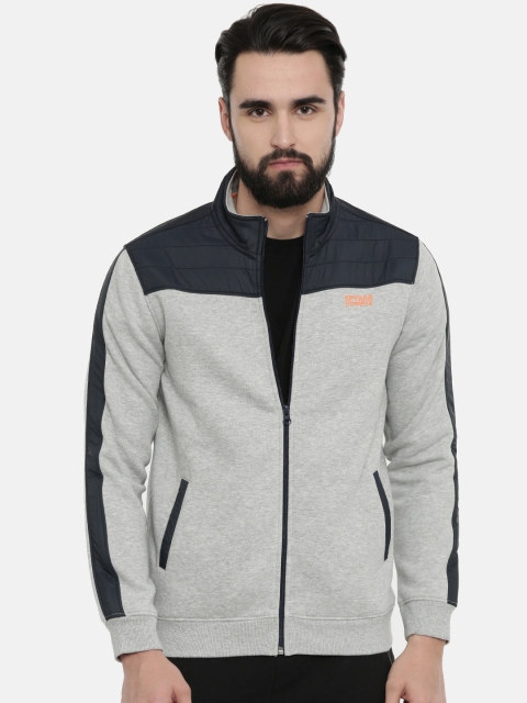 

SPYKAR Men Grey Melange & Navy Blue Colourblocked Sweatshirt