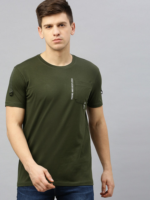 

SPYKAR Men Olive Green Solid Round Neck T-shirt
