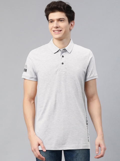 

SPYKAR Men Grey Melange Placement Print Polo Collar T-shirt