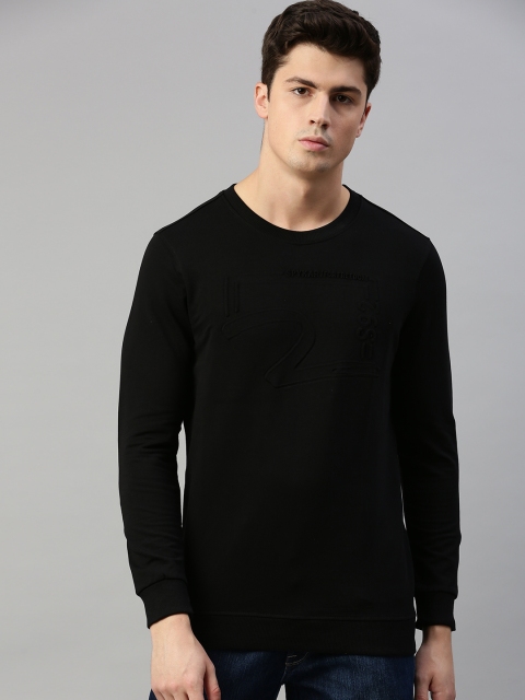 

SPYKAR Men Black Embossed Round Neck T-shirt