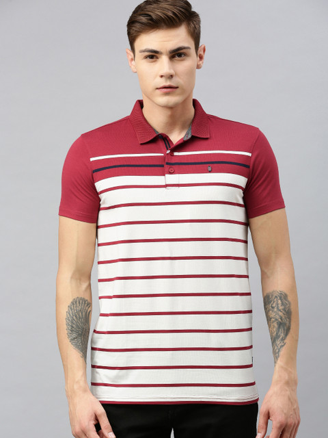 

SPYKAR Men White Striped Polo Collar T-shirt