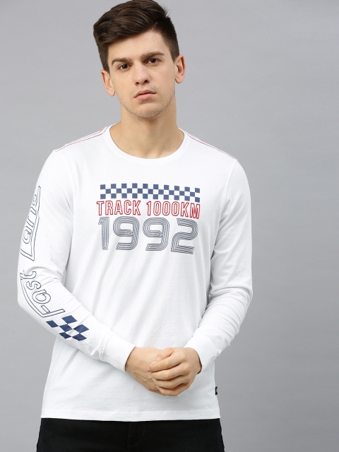 

SPYKAR Men White Printed Round Neck Pure Cotton T-shirt