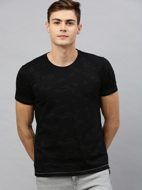 

SPYKAR Men Black & Grey Printed Round Neck T-shirt