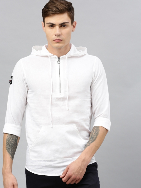 

SPYKAR Men White Slim Fit Solid Hooded Casual Shirt