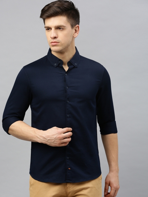 

SPYKAR Men Navy Blue Slim Fit Solid Satin Casual Shirt